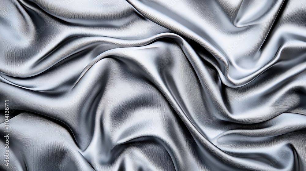Abstract close-up of smooth, luxurious silver satin fabric with soft, flowing folds creating an elegant texture and light reflections Abstract close-up of smooth, luxurious silver satin fabric with soft, flowing folds creating an elegant texture and light reflections