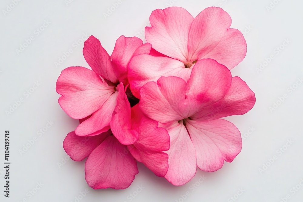 A bouquet of pink flowers arranged on a clean white surface
