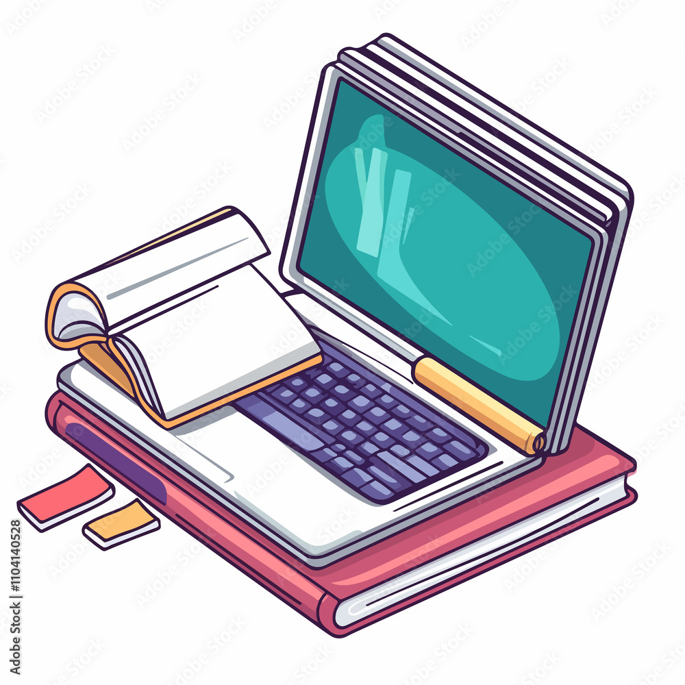 Modern Laptop Technology with Book and S Vector Illustration Modern Laptop Technology with Book and S Vector Illustration