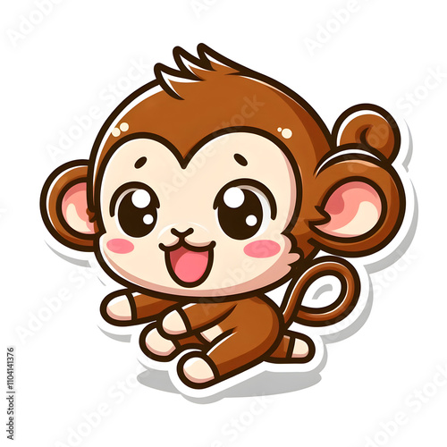 ute monkey sticker animated isolated on white background photo