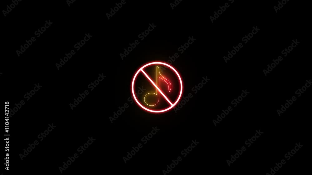 Neon glowing not music icon and animation on the black background. neon Mute icon, no sound speaker icon animation.
