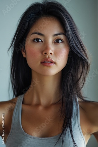 A woman poses for a photo wearing a tank top