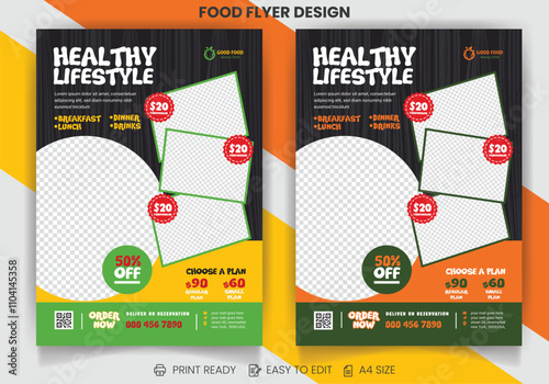 Organic Healthy Meal, Green yellow color Restaurant flyer discount Offer flyer of Buffet Delicious restaurants And Product Promotion food Flyer Template