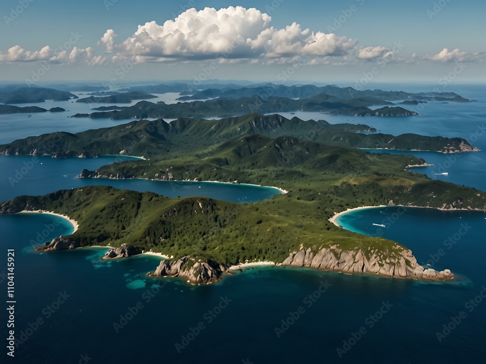 Fototapeta premium Aerial view of a mountain archipelago.