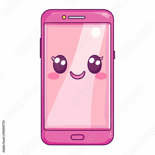Cute Kawaii Smartphone Design Vector Illustration