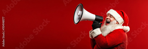 Santa Claus shouting news and offers through a megaphone photo