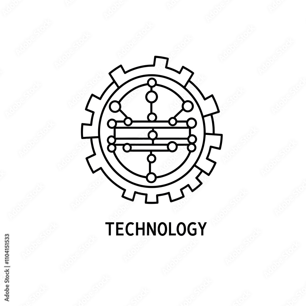 Technology gear icon, abstract circuit design, innovative tech symbol, modern digital engineering, futuristic technology concept, minimal vector art, tech innovation illustration

