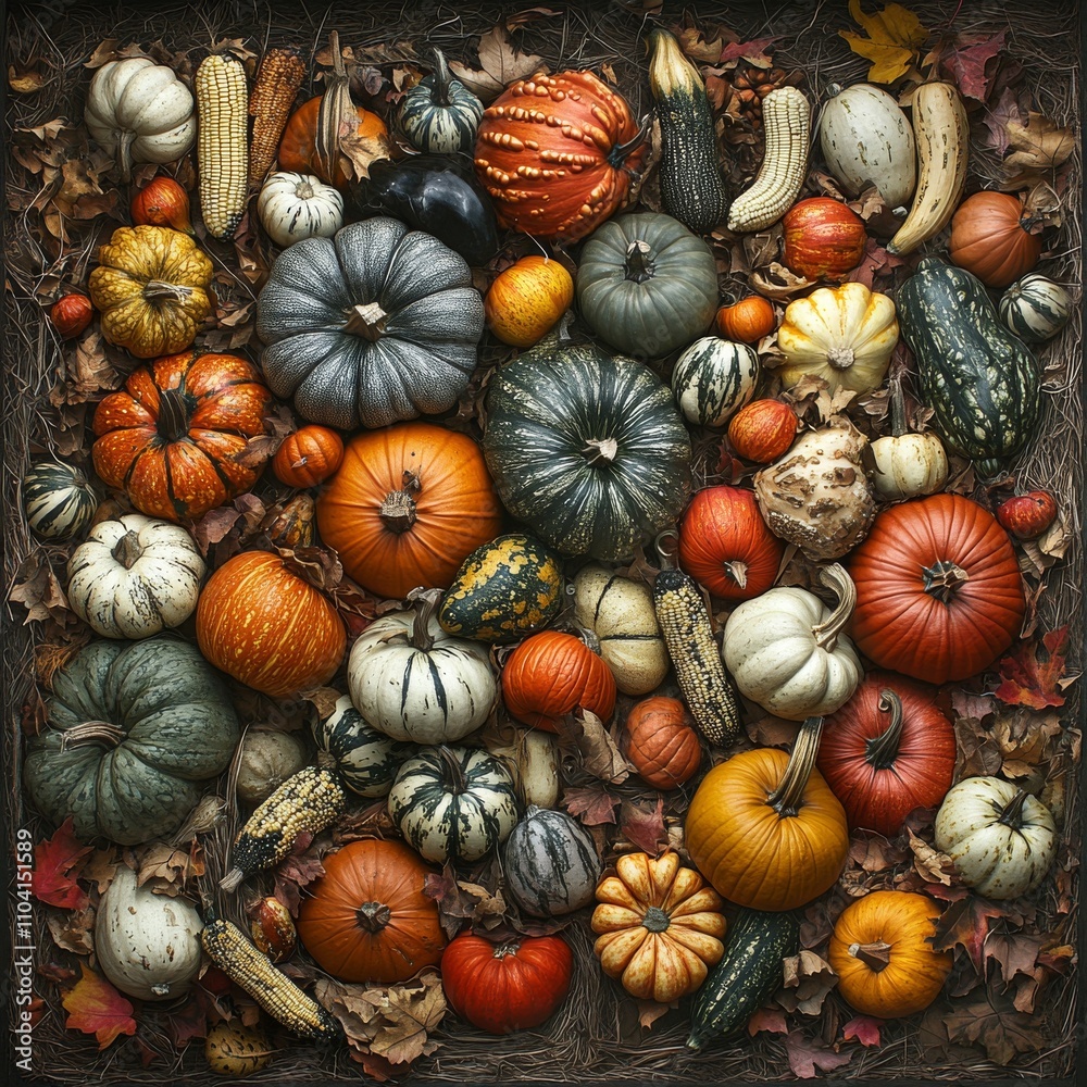 A seamless pattern with various pumpkins and gourds, a web background, a seamless pattern A seamless pattern with various pumpkins and gourds, a web background, a seamless pattern
