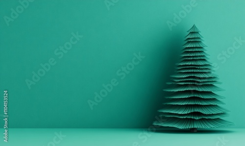 Wallpaper Mural Christmas tree on a teal background with copy space, featuring 3D rendering in green and teal  Torontodigital.ca
