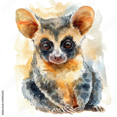A watercolor vector of Bush Baby, isolated on a white background. Bush Baby vector.