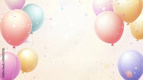 Colorful Wallpaper With Balloons And Confetti, Copy Space, Birthday Party Invitation Concept