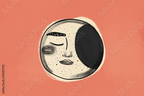 Abstract celestial face illustration on warm background photo