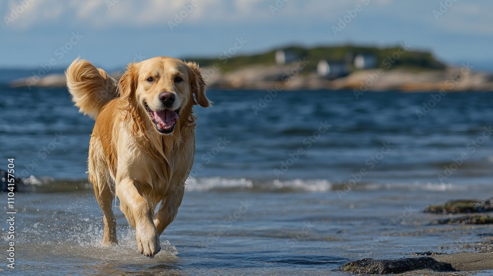 Golden Retriever Running on the Beach Golden Retriever Running on the Beach