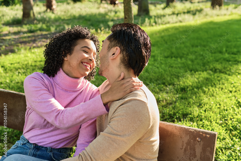 Romantic couple enjoying a sunny day at the park together Romantic couple enjoying a sunny day at the park together