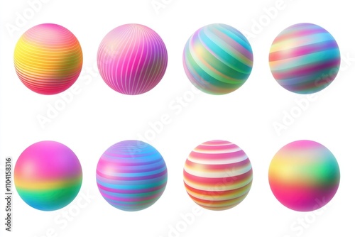 A collection of differently colored Easter eggs on a white background, ideal for spring or holiday-themed designs