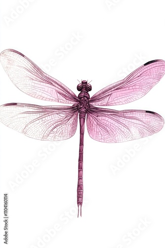 A close-up view of a dragonfly perched on a white surface, its iridescent wings spread out photo