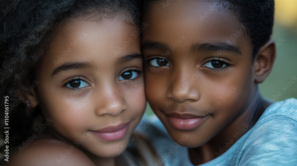 Two young children smiling and posing for a photo shoot Two young children smiling and posing for a photo shoot