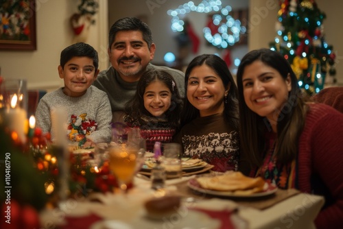 Having Thanksgiving dinner at home with a happy latin family on Thanksgiving day