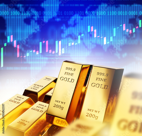Gold bars on blue backgroun...