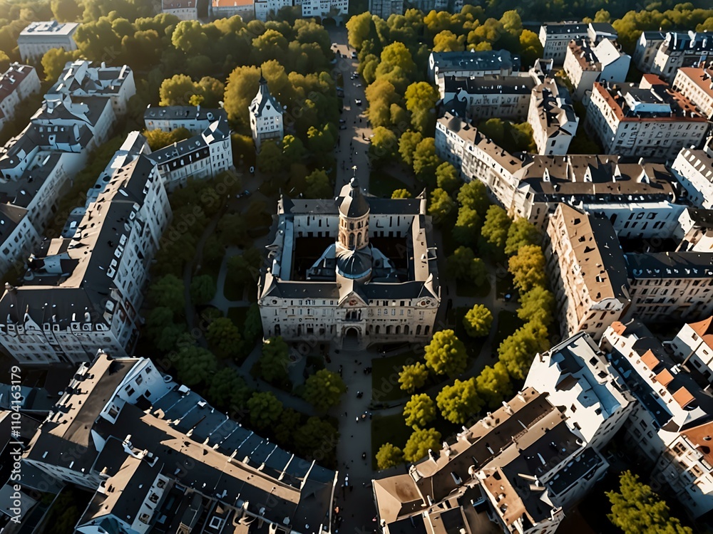 Fototapeta premium Aerial view of Kassel city center, Germany.