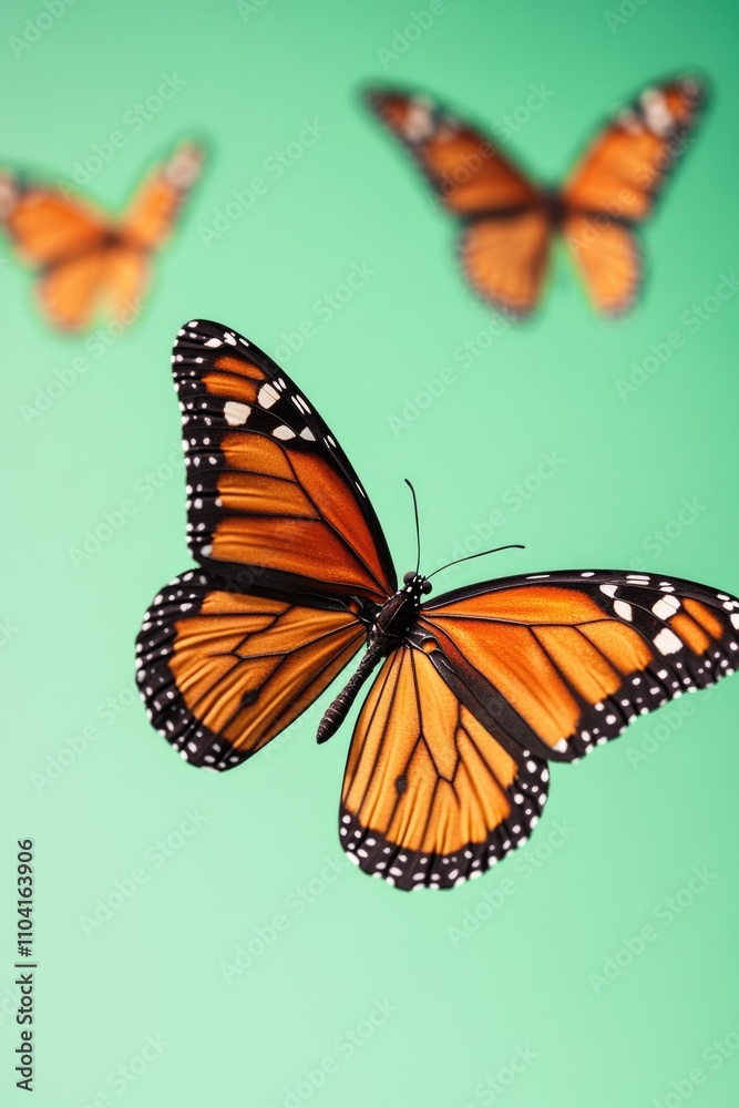 Obraz premium A group of orange butterflies flying together through the air