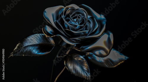 A chrome rose with a silver metal texture