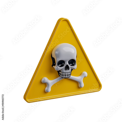 Warning sign with skull and crossbones symbol on transparent background