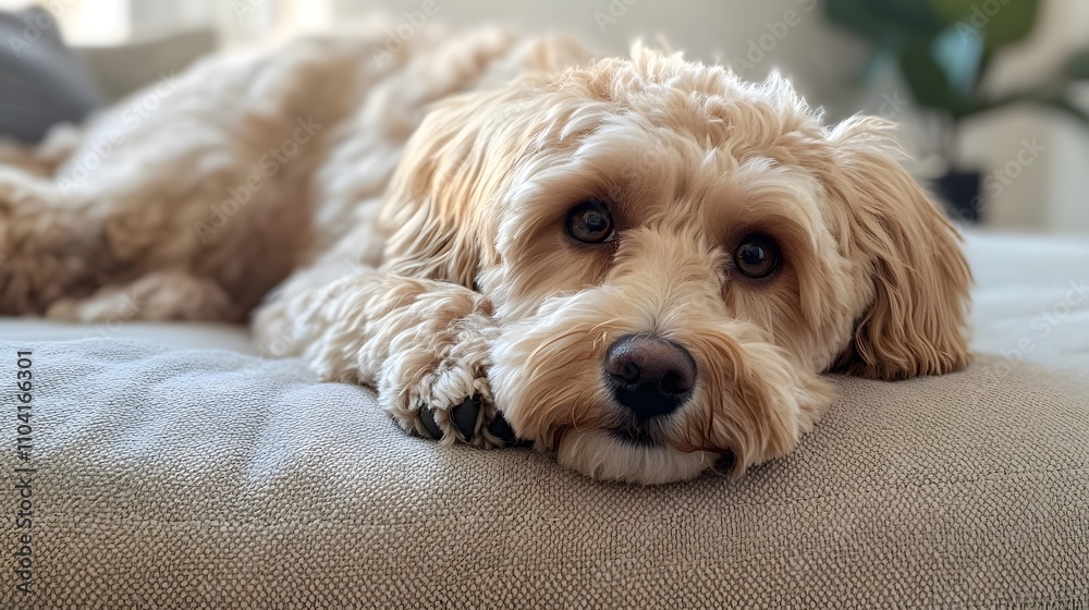 Adorable Dog Resting Comfortably on a Soft Couch Adorable Dog Resting Comfortably on a Soft Couch