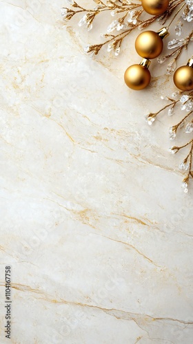 Elegant Gold Christmas Ornaments on Marble Background