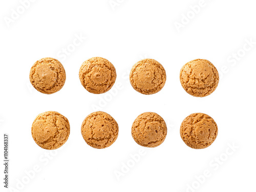 Set of cookie amaretti isolated on transparent background, traditional Italian Sardinian pastry. Delicious amaretti biscuit cookies from almond or apricot kernels cut out background with clipping path