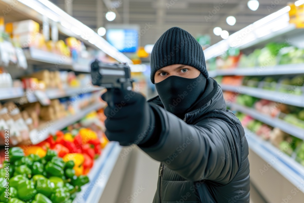 Masked Criminal Holds Up Busy Supermarket for Cash