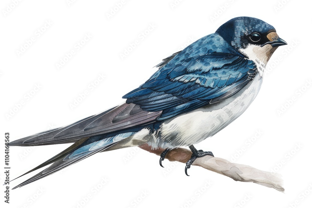 A small blue and white bird perched on a branch, looking around A small blue and white bird perched on a branch, looking around