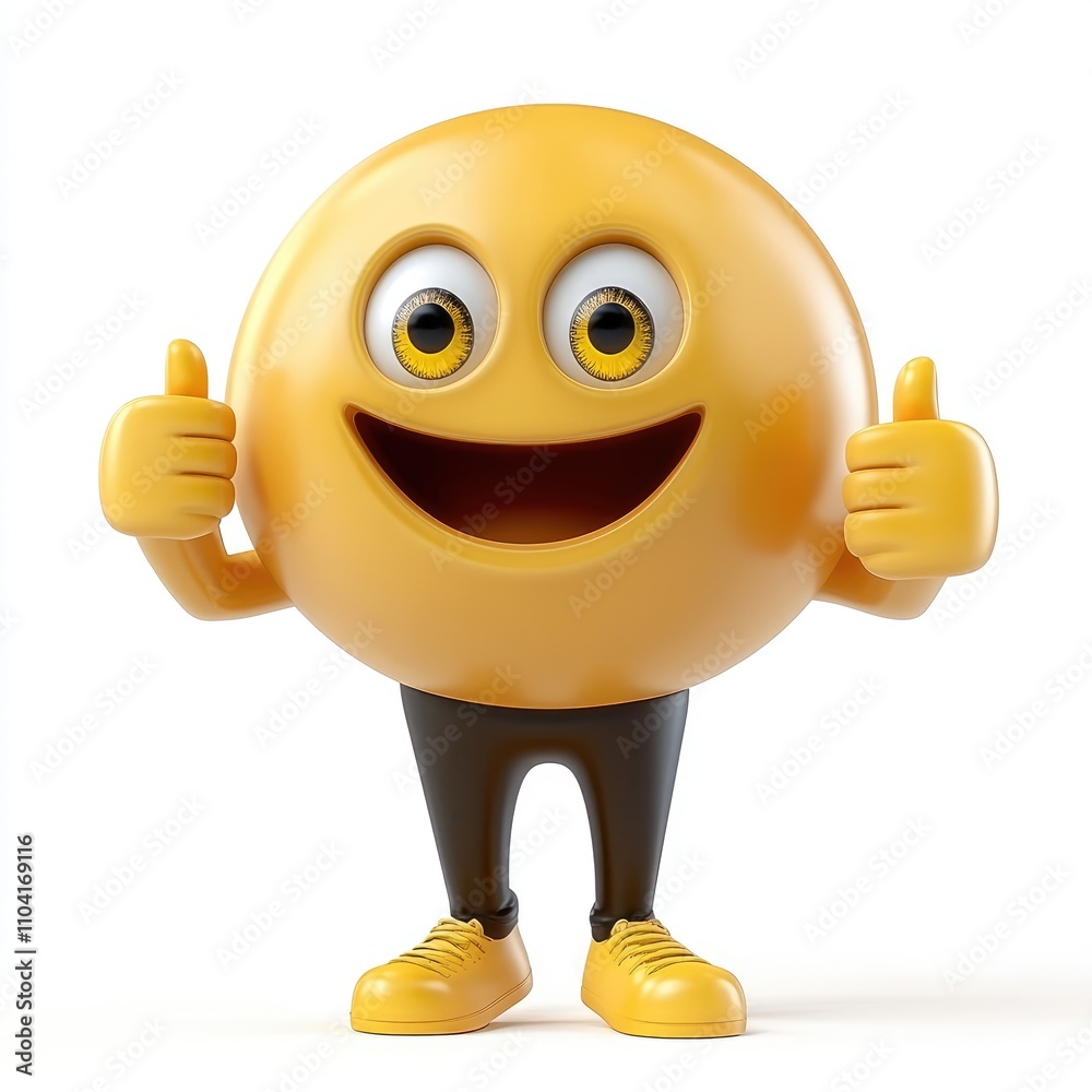 Fototapeta premium This fun and lively smiley character radiates happiness with its beaming grin and cheerful thumbs up, perfect for brightening messages and promotions anytime