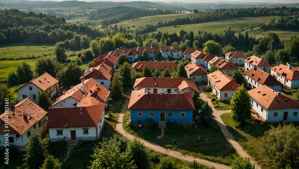 Aerial view of small village houses in Uzhhorod, Ukraine. Aerial view of small village houses in Uzhhorod, Ukraine.