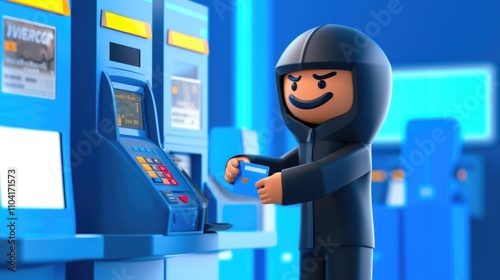 Thief committing fraud at an ATM machine