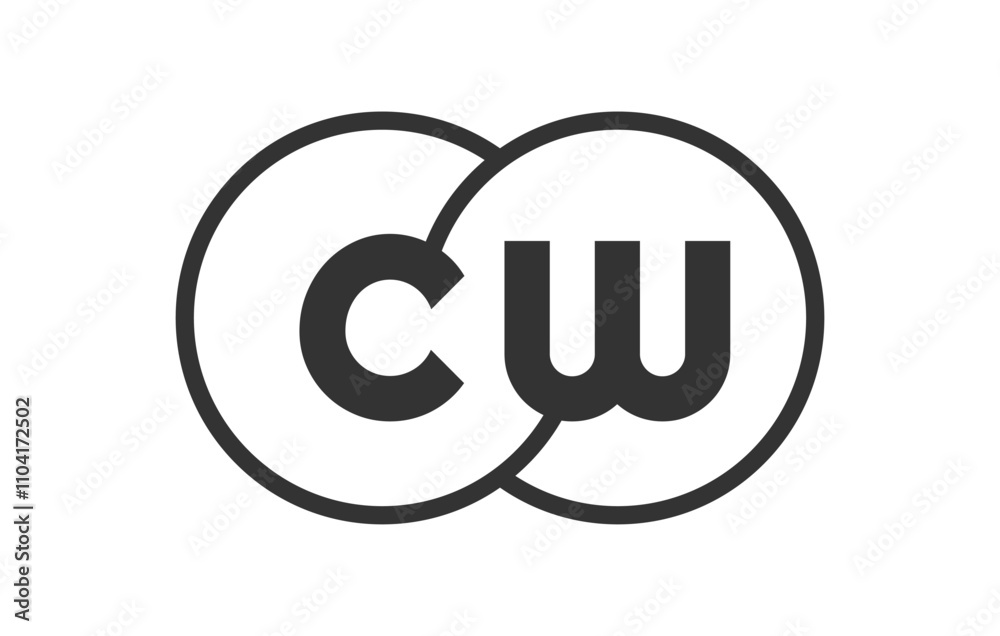 CW business company emblem with outline rounds and letters c w. Logo template of two merged circles for brand identity, logotype. Vector Infinity symbol CW business company emblem with outline rounds and letters c w. Logo template of two merged circles for brand identity, logotype. Vector Infinity symbol