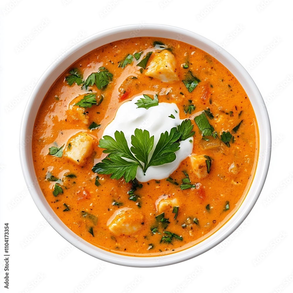 Macro Shot of a Traditional Georgian Kharcho Soup Isolated on White Background Macro Shot of a Traditional Georgian Kharcho Soup Isolated on White Background