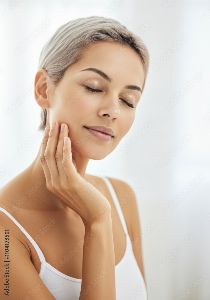 Serene Woman Enjoying Skincare Routine in Natural Light Serene Woman Enjoying Skincare Routine in Natural Light