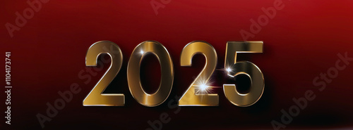 golden 2025 numbers for new year on red background