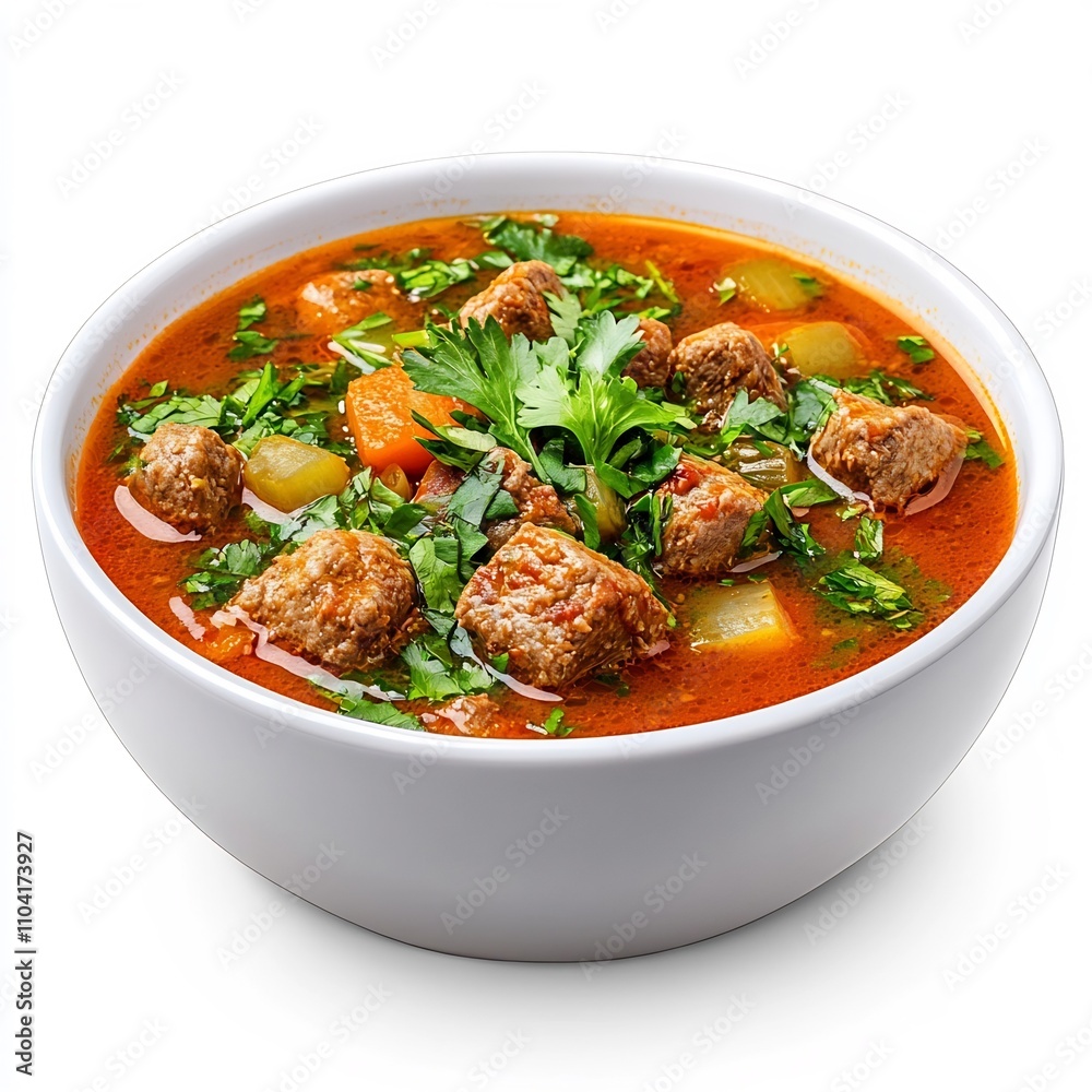 Macro Shot of Savory Menudo Mexican Soup in a White Bowl Macro Shot of Savory Menudo Mexican Soup in a White Bowl