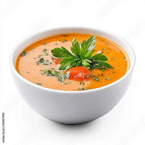 Macro Shot of Authentic Turkish Yayla orbasi Soup on White Background photo