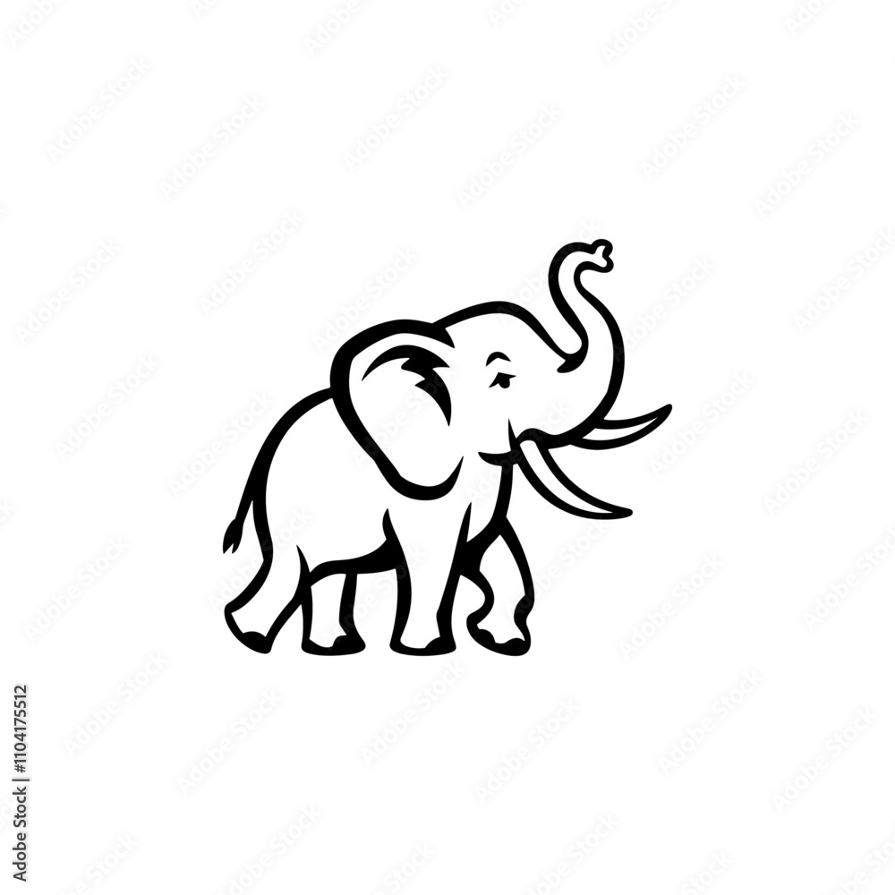 Obraz premium Silhouette Joyful Baby Elephant Line art, Line Drawing of a Baby Elephant, Black and white cartoon drawing of a cute baby elephant line art silhouette illustration, elephant vector line silhouette.
