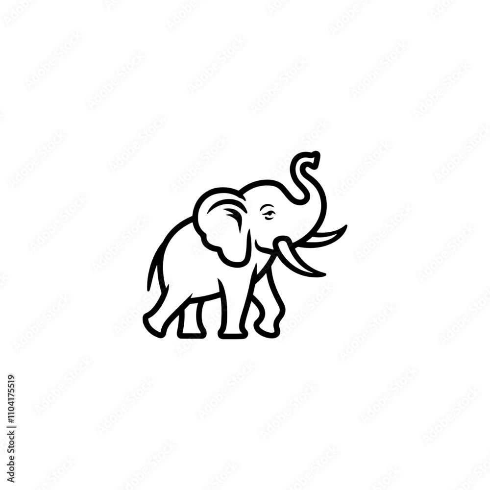 Fototapeta premium Silhouette Joyful Baby Elephant Line art, Line Drawing of a Baby Elephant, Black and white cartoon drawing of a cute baby elephant line art silhouette illustration, elephant vector line silhouette.