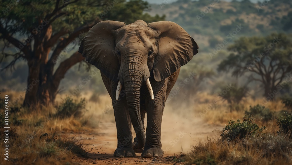 Fototapeta premium African elephant walking in the wild.