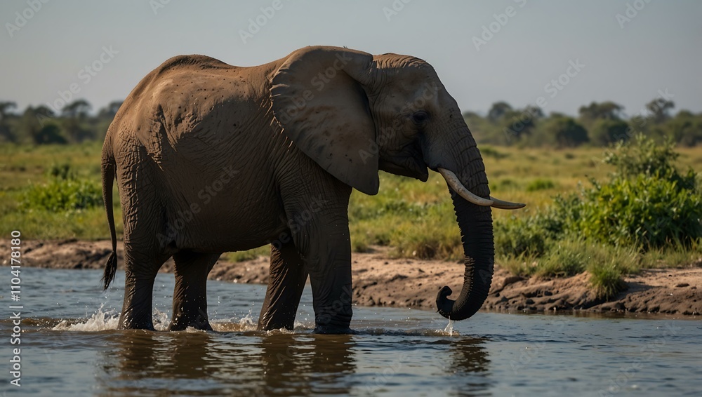 Fototapeta premium African Elephants playing near the Chobe River, Botswana.