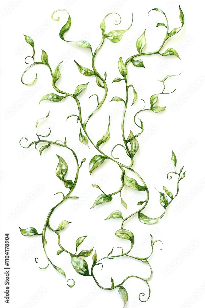 A simple drawing of a vine with green leaves A simple drawing of a vine with green leaves