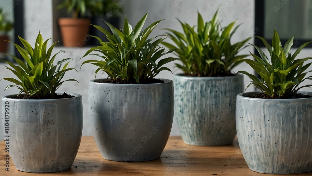 Fototapeta premium Aglonema Big Roy plants in decorative pots.
