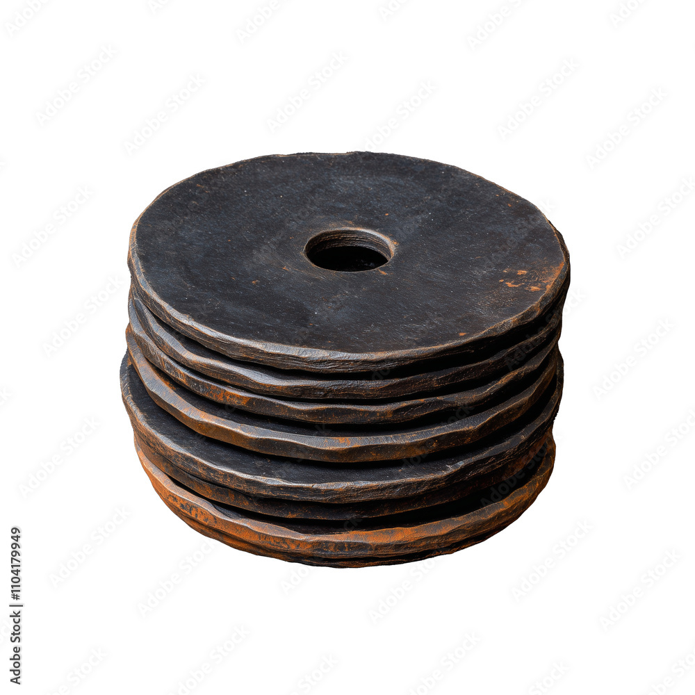 Stacked weight plates for strength training on transparent background Stacked weight plates for strength training on transparent background