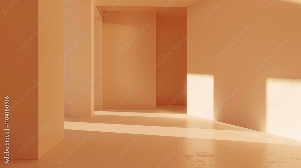 Fototapeta premium A minimalistic interior space with warm lighting and soft shadows.