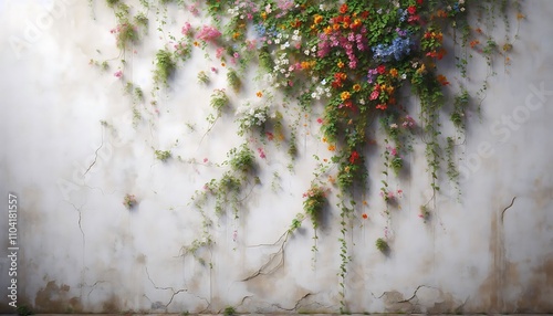 Wall background with moss and vines, AI Generated